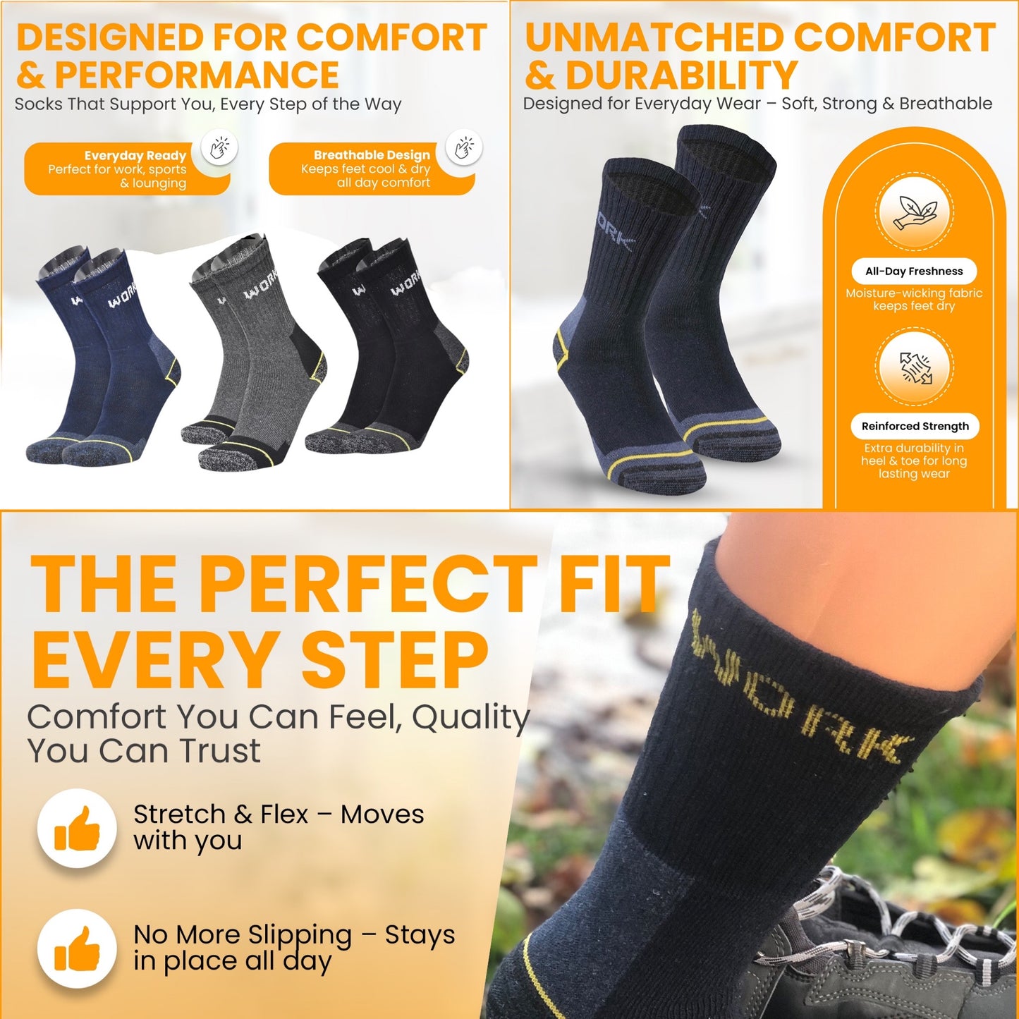 Lucchetti Socks Milano 6 Paia Calze da Lavoro Uomo in Spugna di Cotone Rinforzate Antinfortunistiche Nero o Assortito