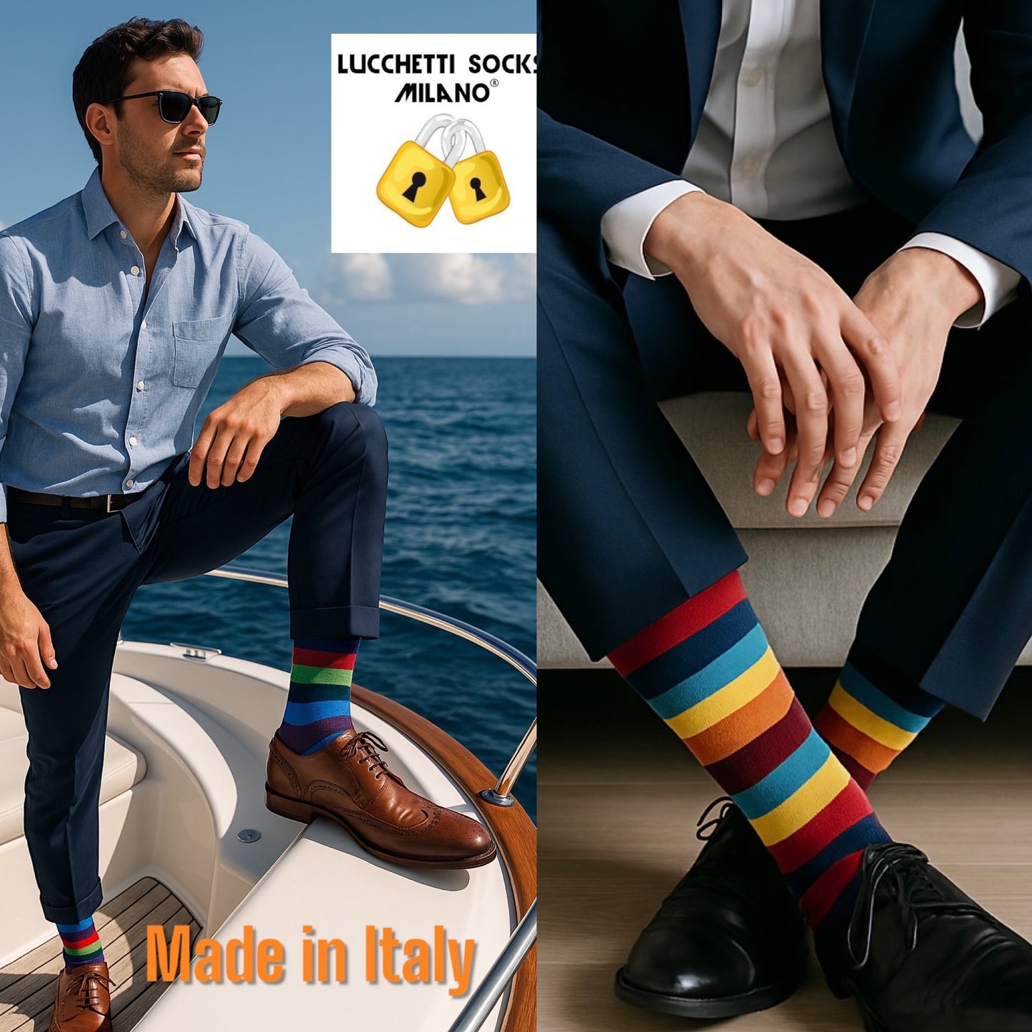 6 Paia Lucchetti Socks Milano Calze Uomo LUNGHE Filo di Scozia Fantasia Cotone Colorate Pois Righe Disegni Divertenti Made in Italy