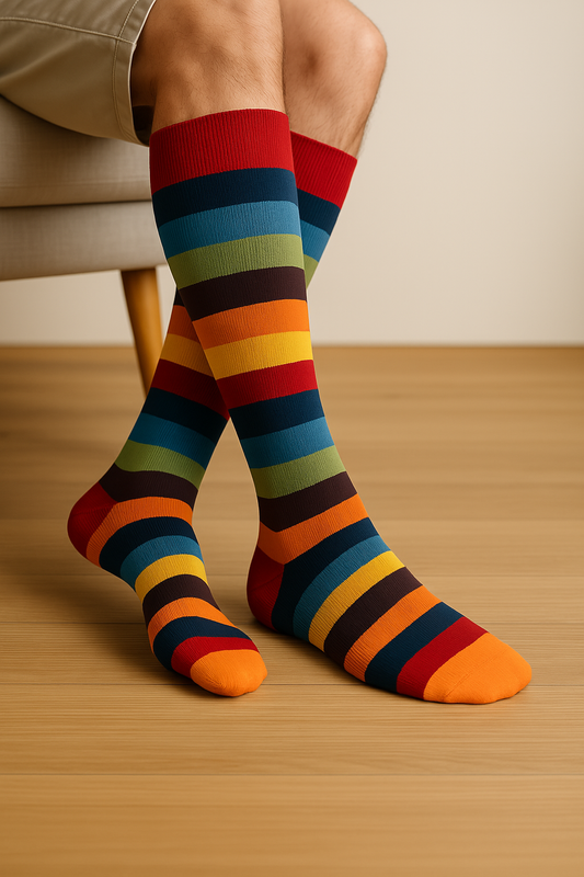 6 Paia Lucchetti Socks Milano Calze Uomo LUNGHE Filo di Scozia Fantasia Cotone Colorate Pois Righe Disegni Divertenti Made in Italy