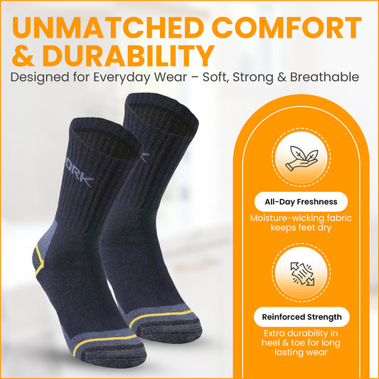 Lucchetti Socks Milano 6 Paia Calze da Lavoro Uomo in Spugna di Cotone Rinforzate Antinfortunistiche Nero o Assortito