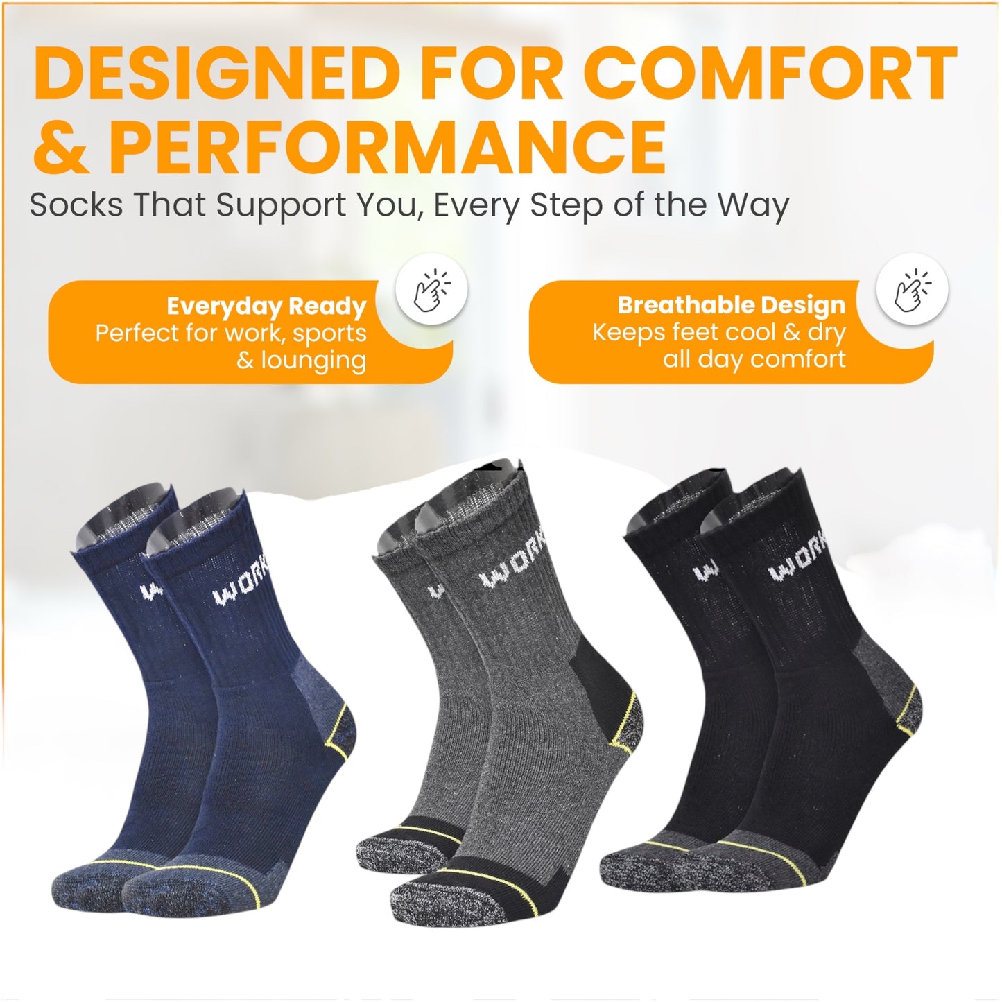 Lucchetti Socks Milano 6 Paia Calze da Lavoro Uomo in Spugna di Cotone Rinforzate Antinfortunistiche Nero o Assortito