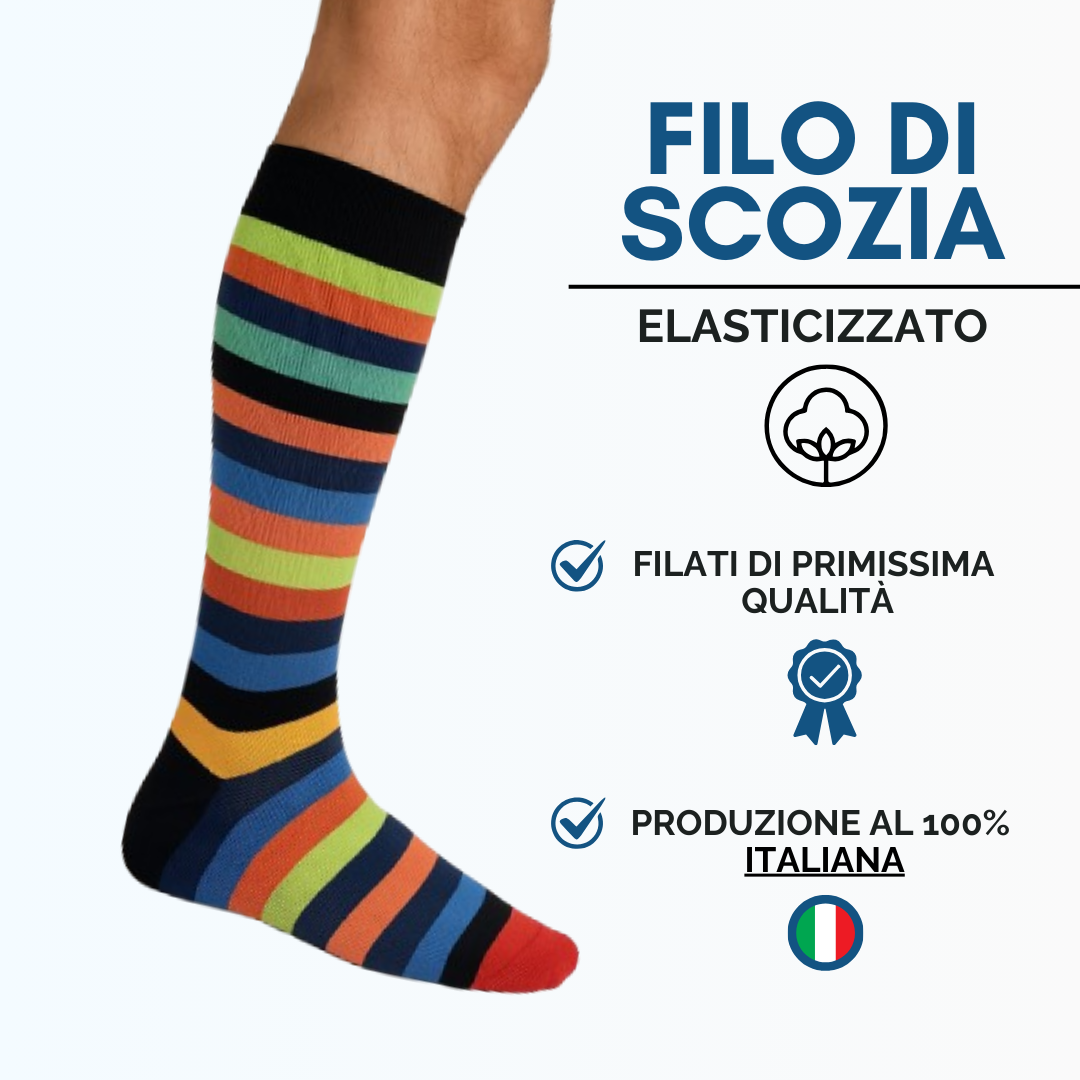 6 Paia Lucchetti Socks Milano Calze Uomo LUNGHE Filo di Scozia Fantasia Cotone Colorate Pois Righe Disegni Divertenti Made in Italy