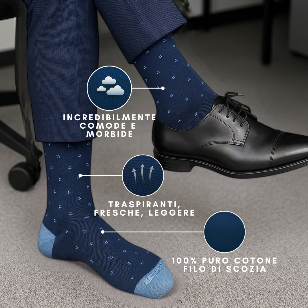 6 Paia Lucchetti Socks Milano Calze Uomo LUNGHE Filo di Scozia Fantasia Cotone Colorate Pois Righe Disegni Divertenti Made in Italy