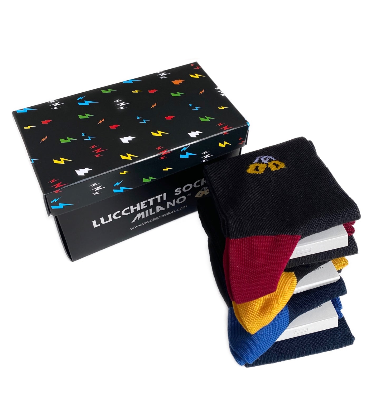 Set "LOCKED" Edizione Limitata - 3 Paia Lucchetti Socks Milano, Calze Uomo Lunghe in Cotone in Elegante Scatola Regalo