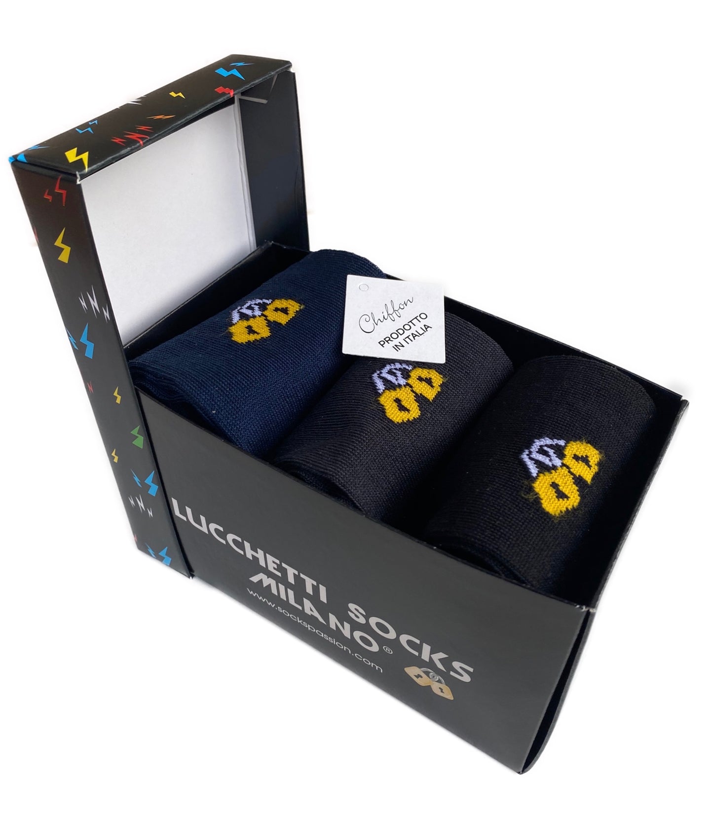 Set "LOCKED" Edizione Limitata - 3 Paia Lucchetti Socks Milano, Calze Uomo Lunghe in Cotone in Elegante Scatola Regalo