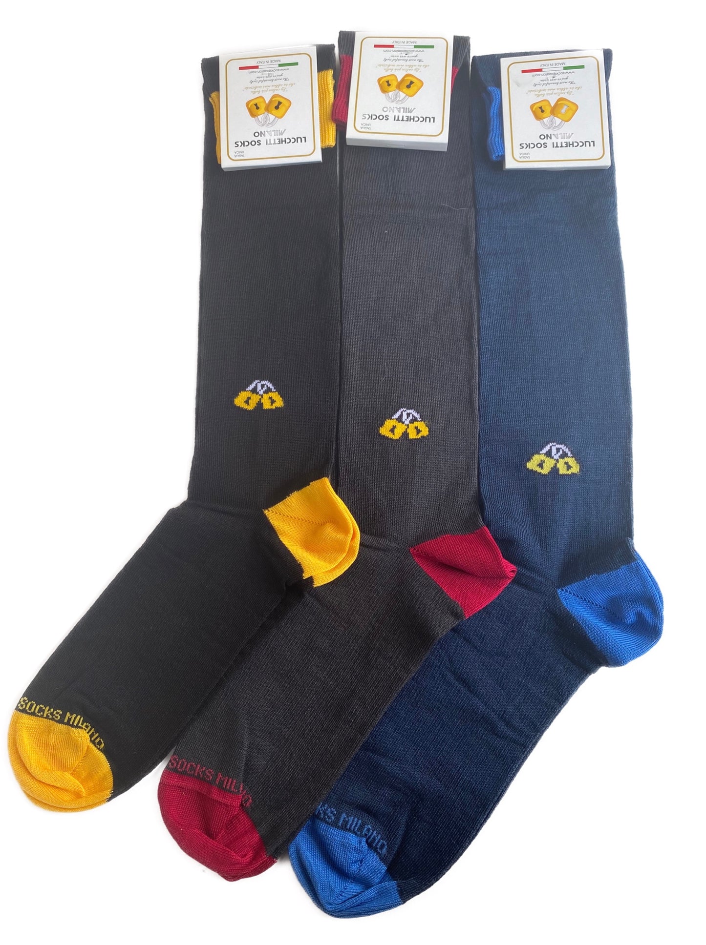 Set "LOCKED" Edizione Limitata - 3 Paia Lucchetti Socks Milano, Calze Uomo Lunghe in Cotone in Elegante Scatola Regalo