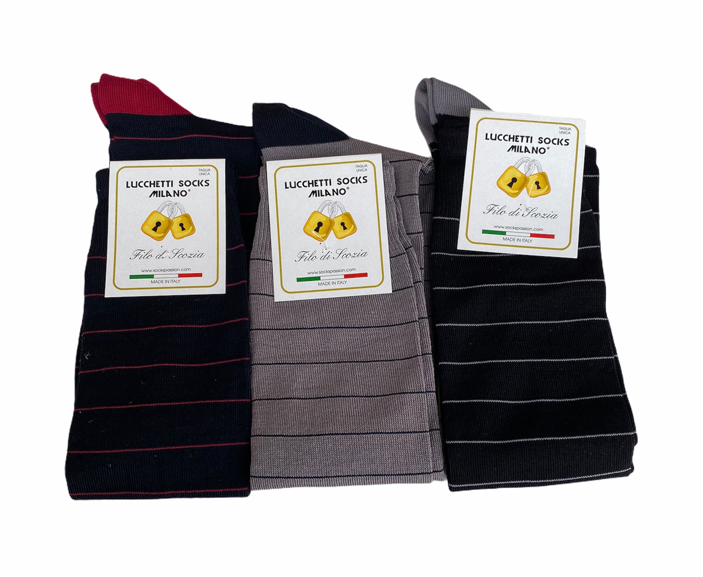 6 Paia Lucchetti Socks Milano Calze Uomo LUNGHE Filo di Scozia Fantasia Cotone Colorate Pois Righe Disegni Divertenti Made in Italy
