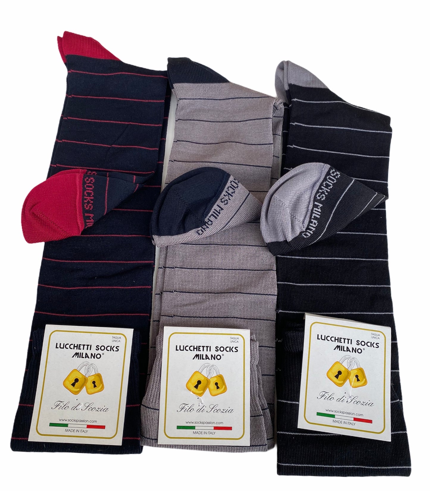 6 Paia Lucchetti Socks Milano Calze Uomo LUNGHE Filo di Scozia Fantasia Cotone Colorate Pois Righe Disegni Divertenti Made in Italy