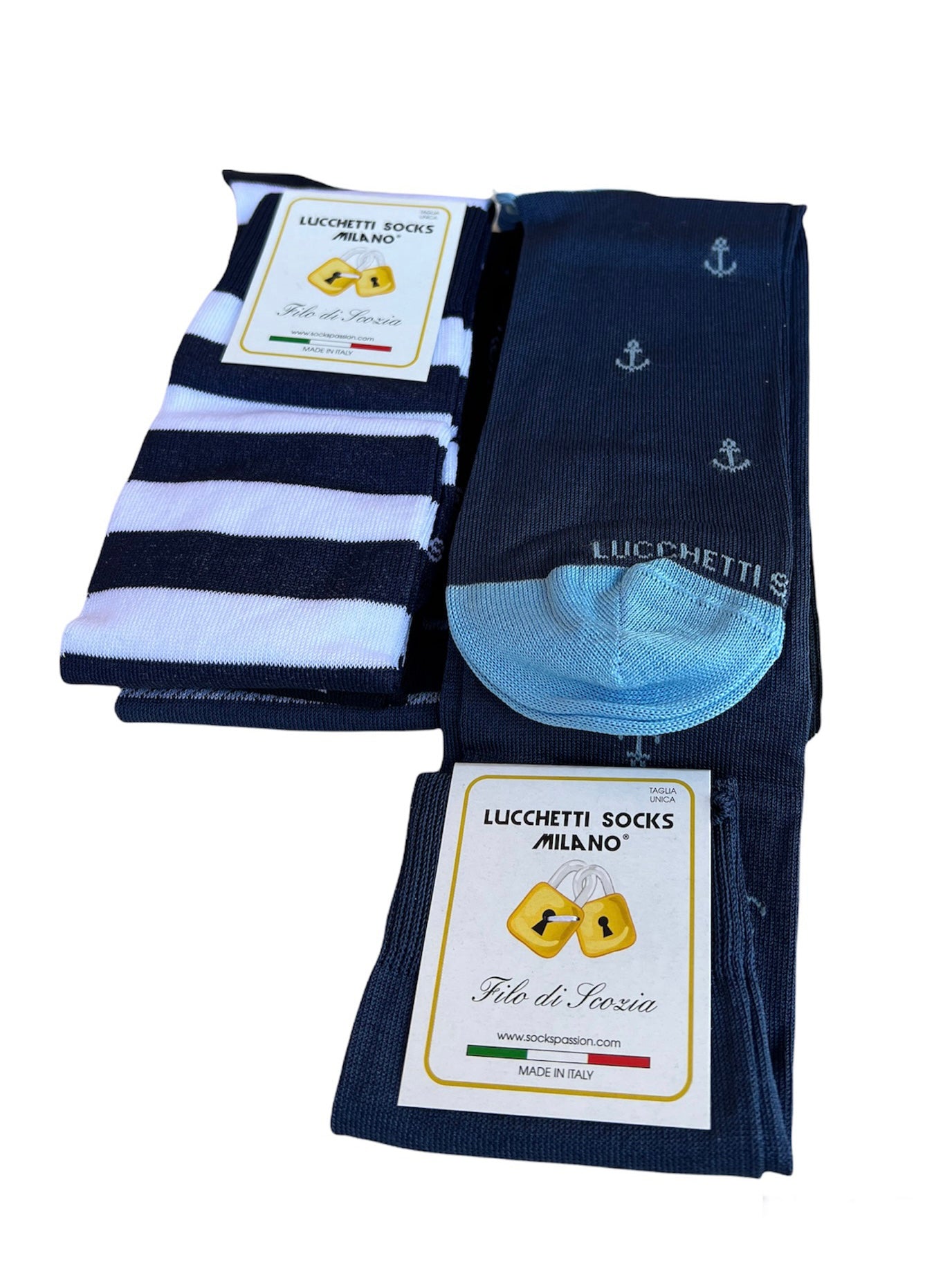 6 Paia Lucchetti Socks Milano Calze Uomo LUNGHE Filo di Scozia Fantasia Cotone Colorate Pois Righe Disegni Divertenti Made in Italy