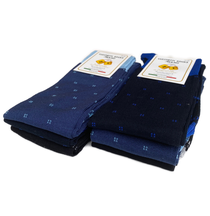 6 Paia Lucchetti Socks Milano Calze Uomo LUNGHE Filo di Scozia Fantasia Cotone Colorate Pois Righe Disegni Divertenti Made in Italy