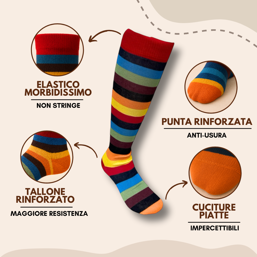 6 Paia Lucchetti Socks Milano Calze Uomo LUNGHE Filo di Scozia Fantasia Cotone Colorate Pois Righe Disegni Divertenti Made in Italy