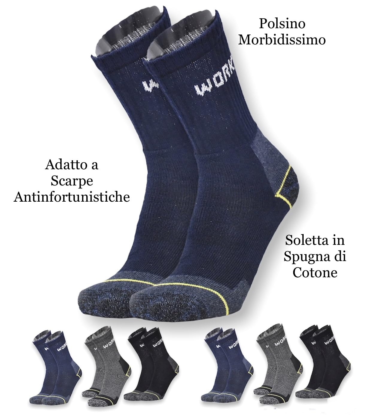 Lucchetti Socks Milano Calze da Lavoro Uomo in Spugna di Cotone Rinforzate Antinfortunistiche Nero o Assortito (43-46, 18 Paia Nero)