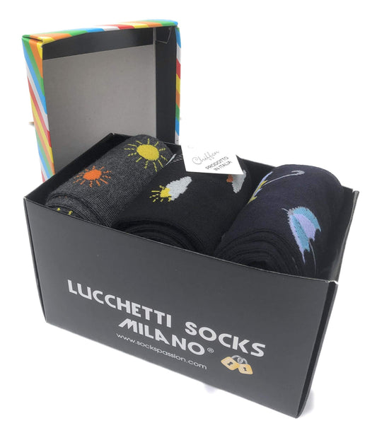 Lucchetti Socks Milano SET 3 PAIA DI CALZE UOMO LUNGHE CALDO COTONE COLORATE TENDENZA POIS FANTASIA FASHION MADE IN ITALY (SET METEO EST)