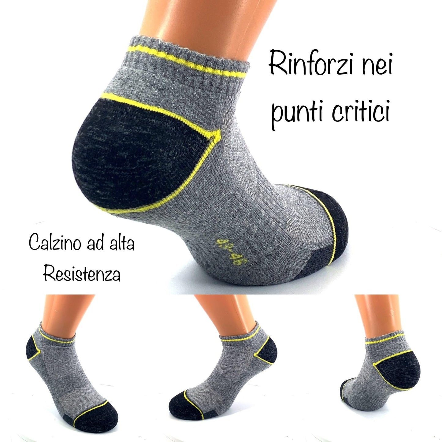 Lucchetti Socks Milano 6 Paia Calze da Lavoro Estive Uomo Corte Fantasmini Uomo Cotone Calzini Uomo Corti alla Caviglia Traspiranti e Rinforzati Soletta in Spugna