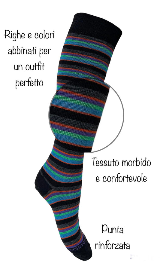 Calze Donna Invernali Lunghe Caldo Cotone Fantasia Righe Pois Termiche Colorate Made in Italy