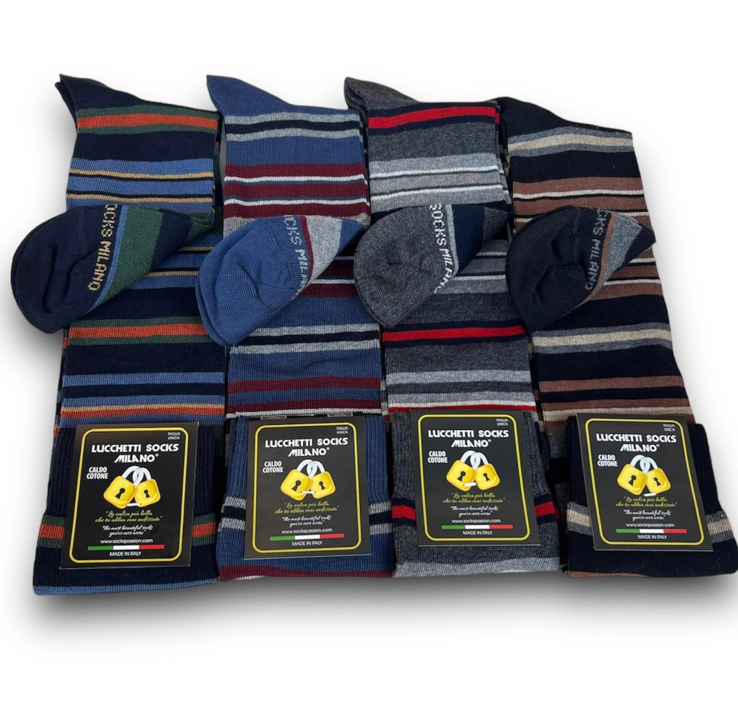 Lucchetti Socks Milano SET DA 4 PAIA DI CALZE UOMO LUNGHE CALDO COTONE COLORATE TENDENZA POIS FANTASIA FASHION MADE IN ITALY