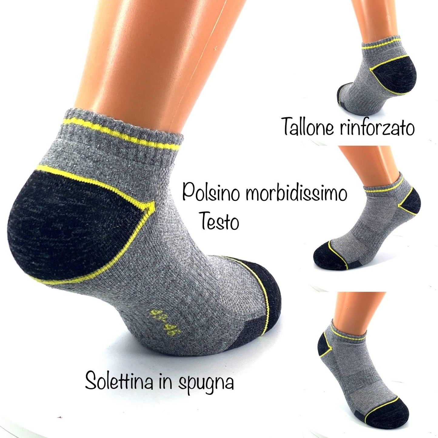 Lucchetti Socks Milano 6 Paia Calze da Lavoro Estive Uomo Corte Fantasmini Uomo Cotone Calzini Uomo Corti alla Caviglia Traspiranti e Rinforzati Soletta in Spugna