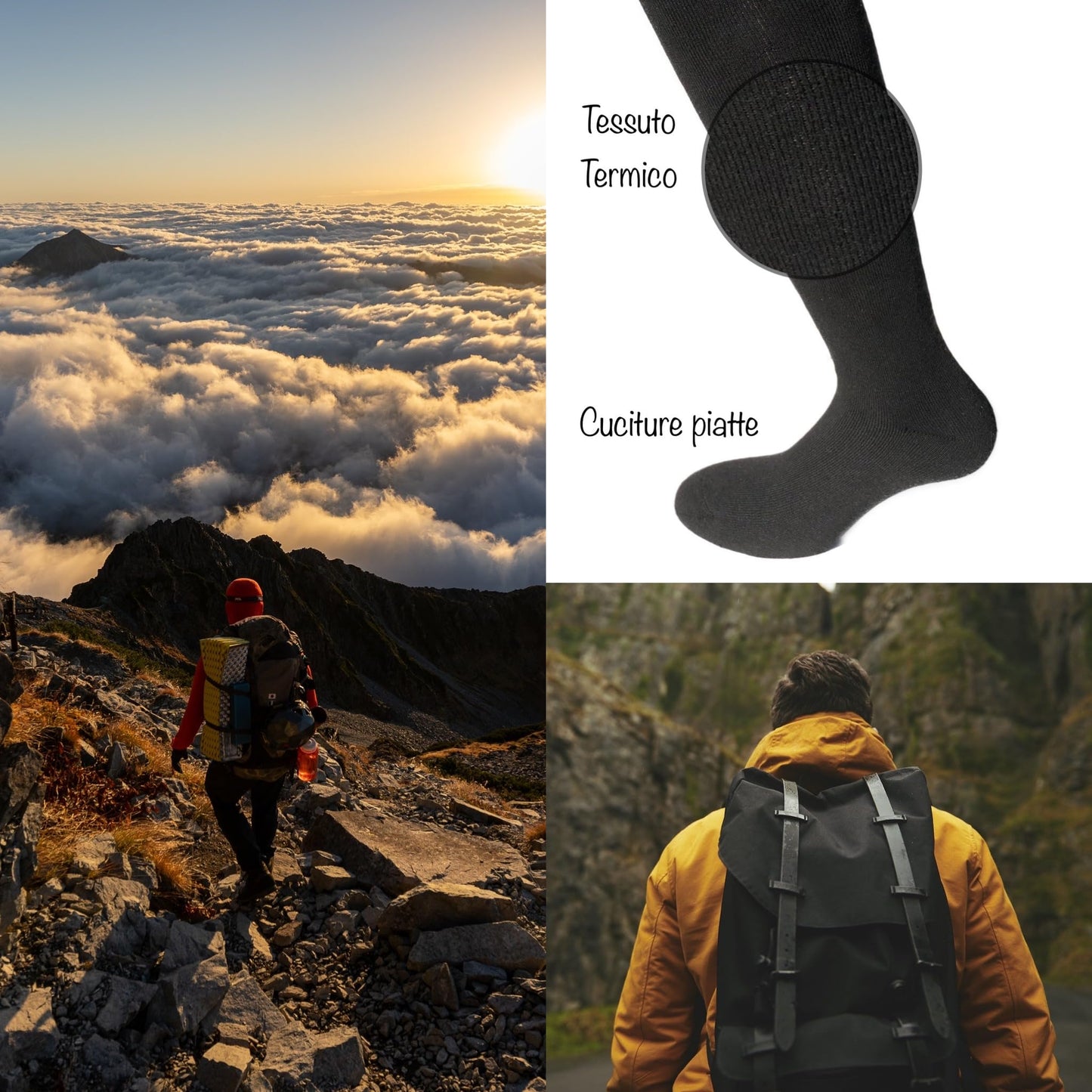 Lucchetti Socks Milano CALZE TERMICHE IN PILE LUNGHE SCI MONTAGNA PESANTI NERO BLU GRIGIO