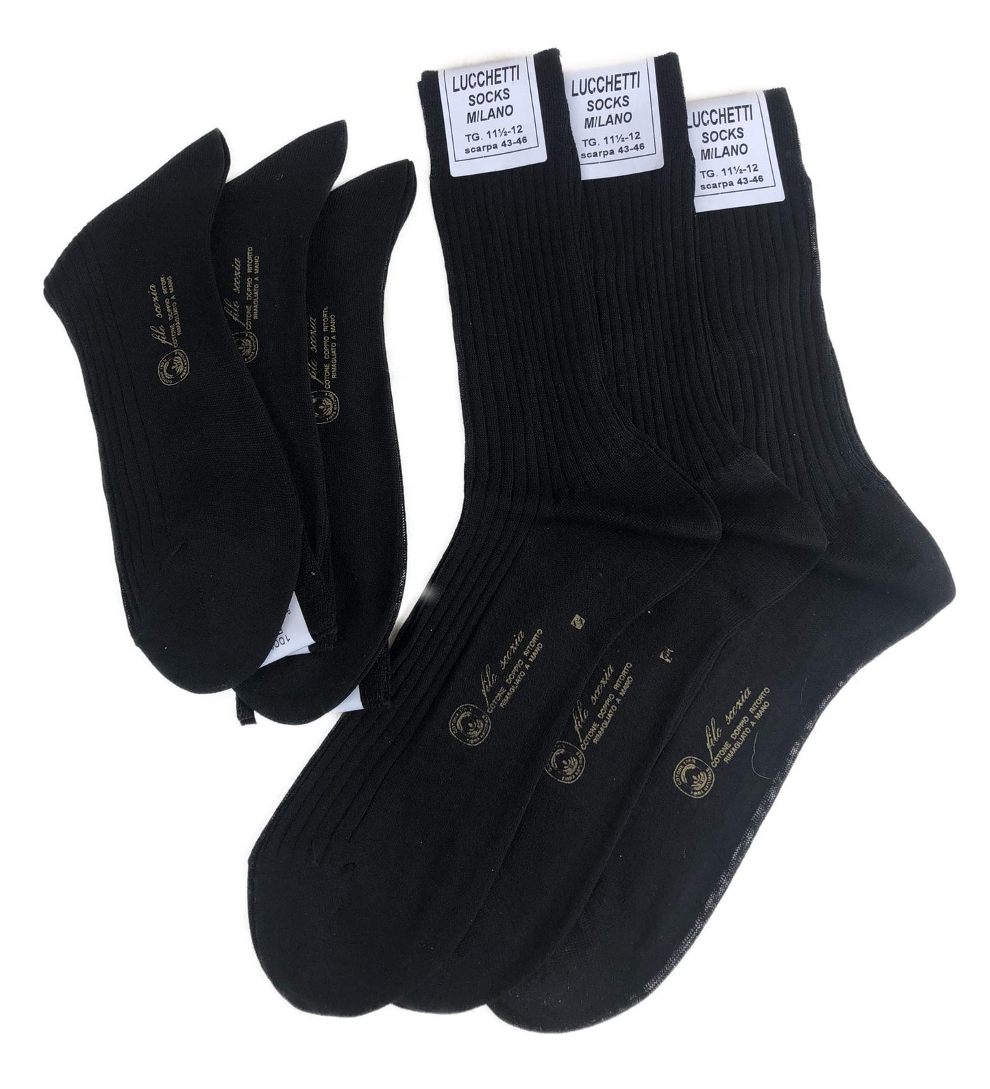 Lucchetti Socks Milano 6 PAIA calze da uomo CORTE filo di scozia 100% cotone rimagliate Made in Italy