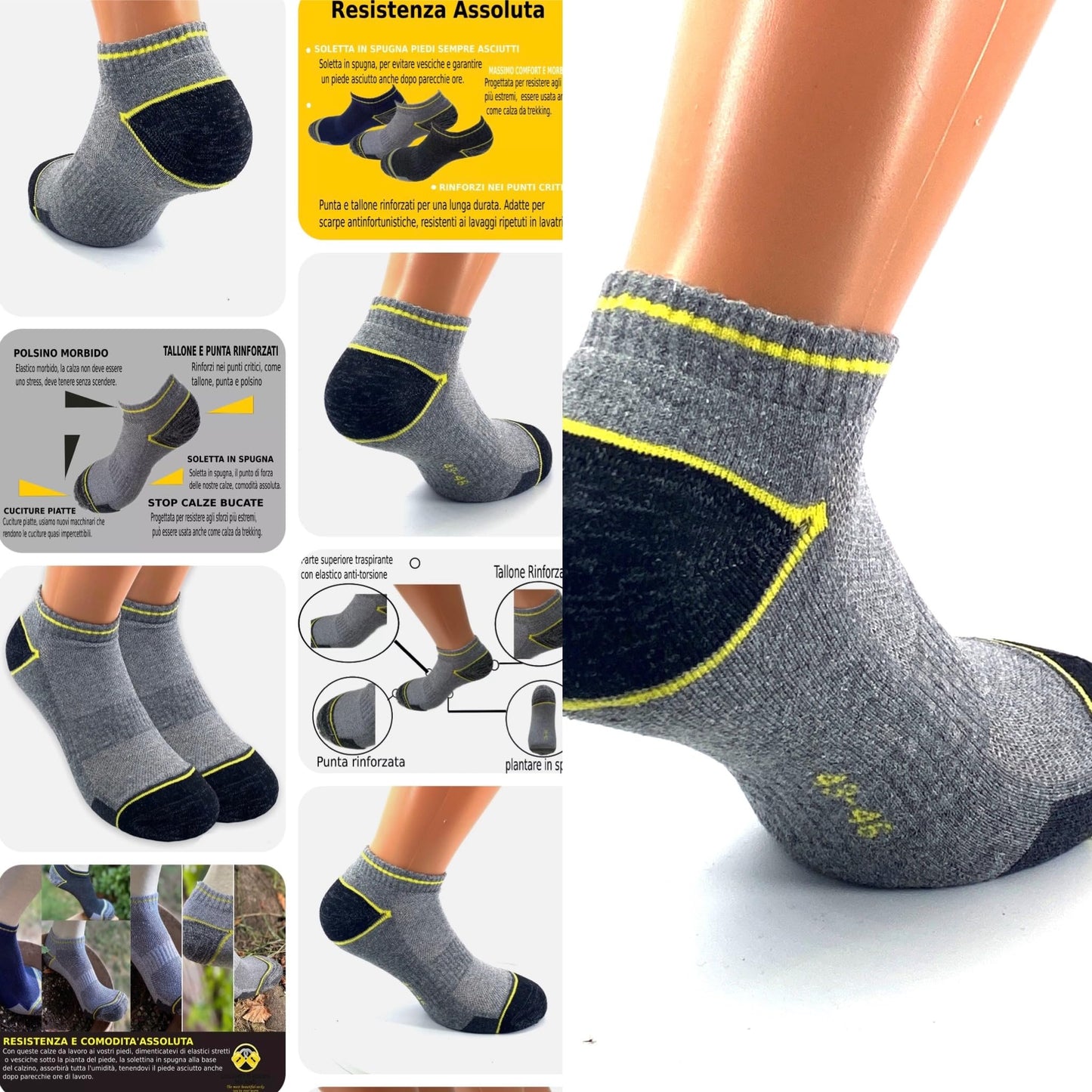 Lucchetti Socks Milano 6 Paia Calze da Lavoro Estive Uomo Corte Fantasmini Uomo Cotone Calzini Uomo Corti alla Caviglia Traspiranti e Rinforzati Soletta in Spugna