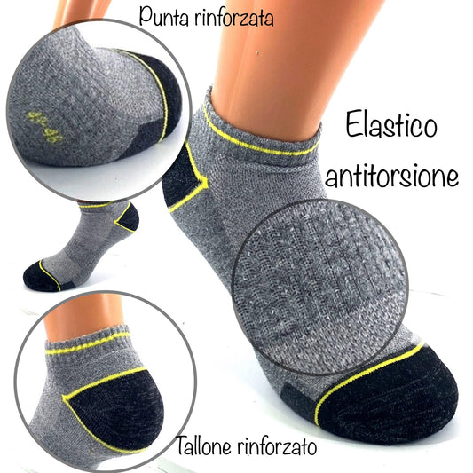 Lucchetti Socks Milano 6 Paia Calze da Lavoro Estive Uomo Corte Fantasmini Uomo Cotone Calzini Uomo Corti alla Caviglia Traspiranti e Rinforzati Soletta in Spugna