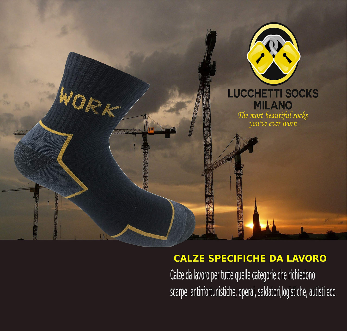 Lucchetti Socks Milano Calze da Lavoro Altezza Caviglia Punta e Tallone Rinforzati Spugna di Cotone