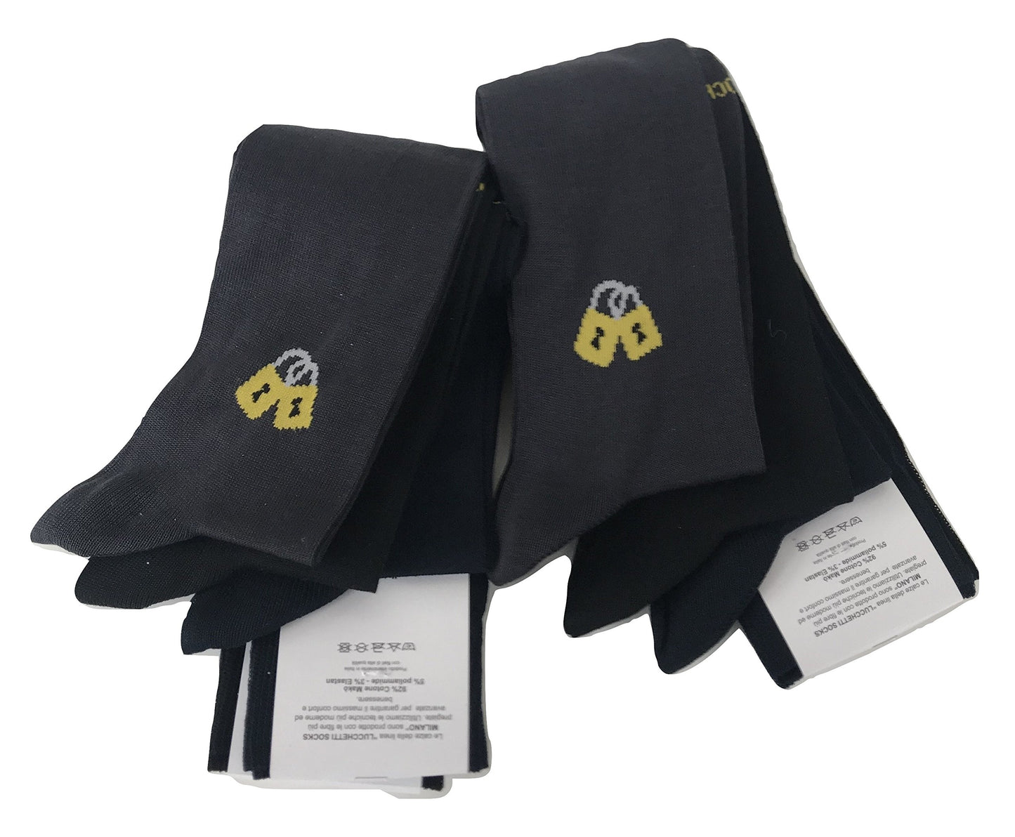 Lucchetti Socks Milano 6 paia calze uomo lunghe estive in tinta unita, cotone mercerizzato fresco e leggero Made in Italy (2 Nero 2 Grigio 2 Blu)