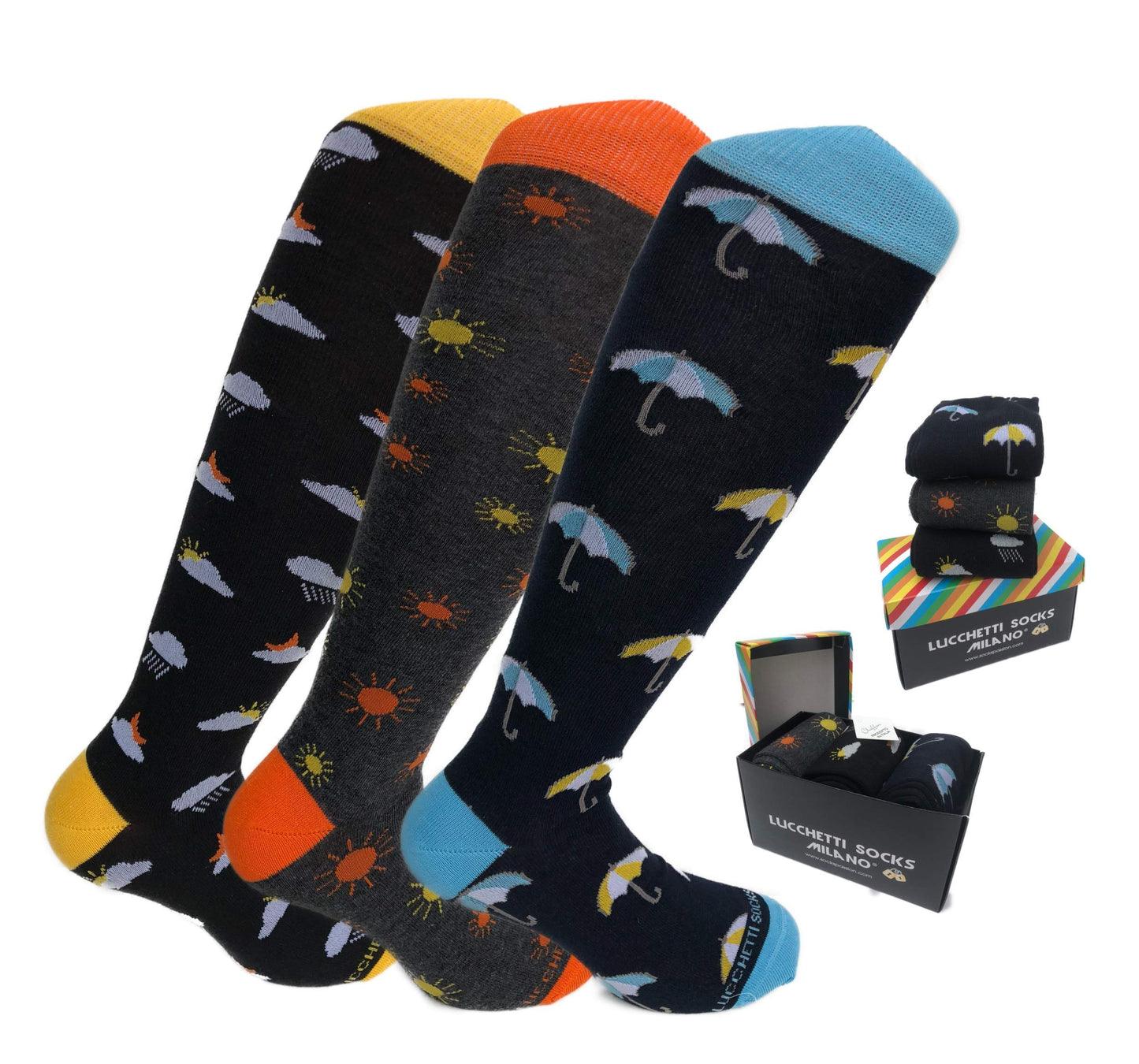 Lucchetti Socks Milano SET 3 PAIA DI CALZE UOMO LUNGHE CALDO COTONE COLORATE TENDENZA POIS FANTASIA FASHION MADE IN ITALY (SET METEO EST)