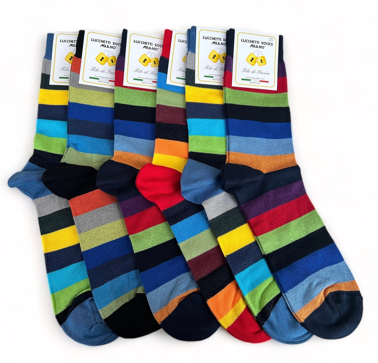 6 Paia Lucchetti Socks Milano Calze Uomo CORTE In Cotone Filo Di Scozia Elasticizzato Estive In Fantasia