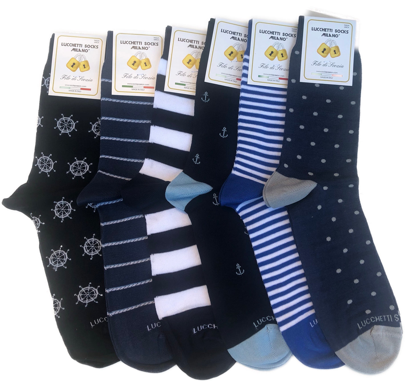 6 Paia Lucchetti Socks Milano Calze Uomo CORTE In Cotone Filo Di Scozia Elasticizzato Estive In Fantasia