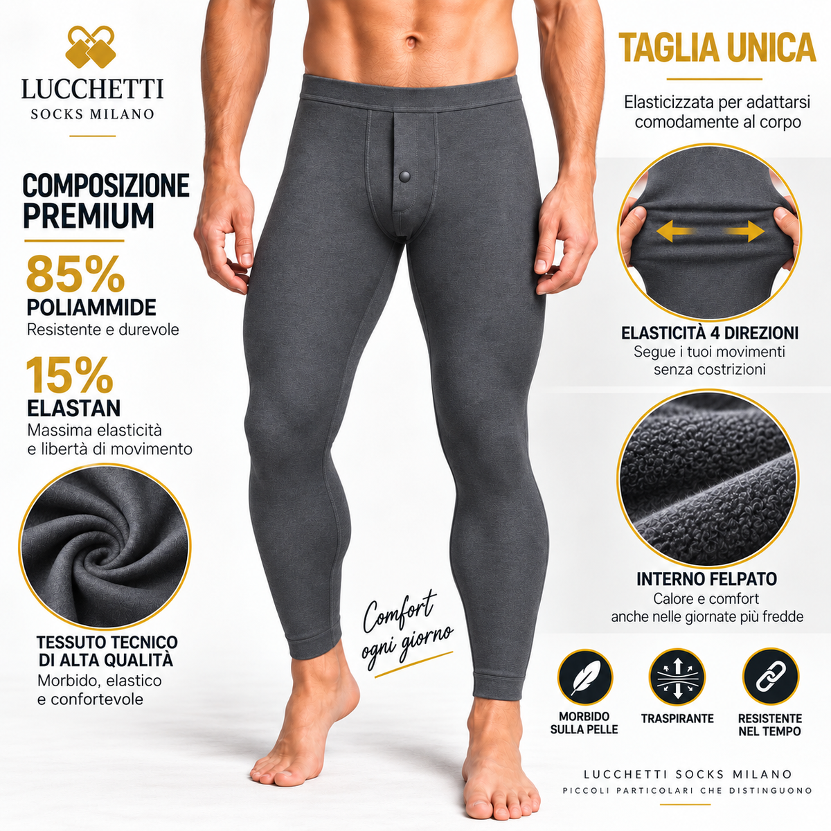 Calzamaglia Termica Uomo in Pile Calda per Moto Sci Outdoor Inverno