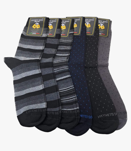 Lucchetti Socks Milano 6 Paia di Calze Uomo Corte Caldo Cotone Colorate Tendenza Pois Fantasia Fashion Made in Italy