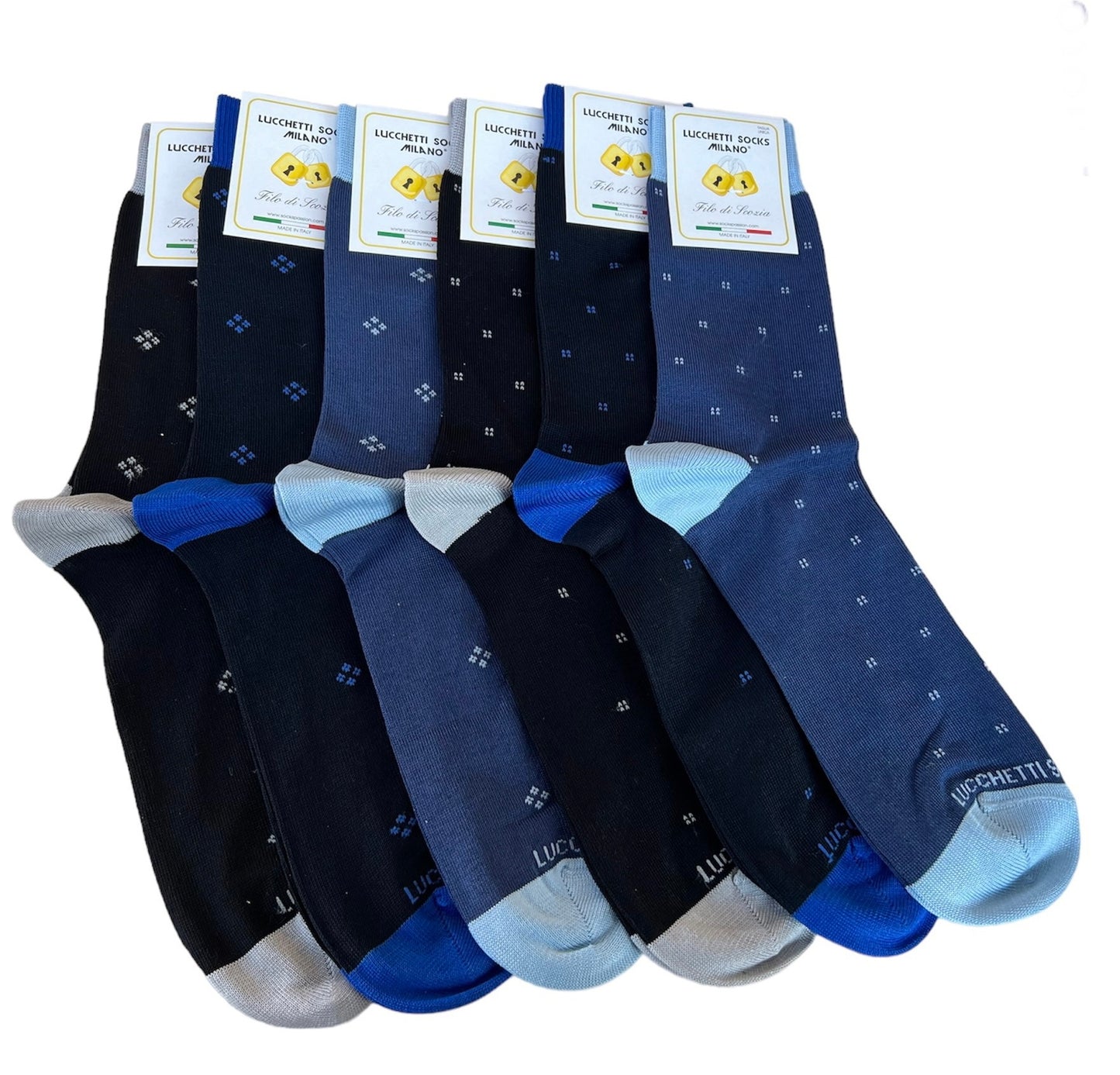 6 Paia Lucchetti Socks Milano Calze Uomo CORTE In Cotone Filo Di Scozia Elasticizzato Estive In Fantasia