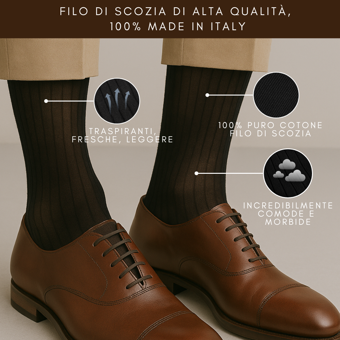 6 Paia Lucchetti Socks Milano Calze Uomo Lunghe Filo Di Scozia 100% Cotone Rimagliate Made In Italy