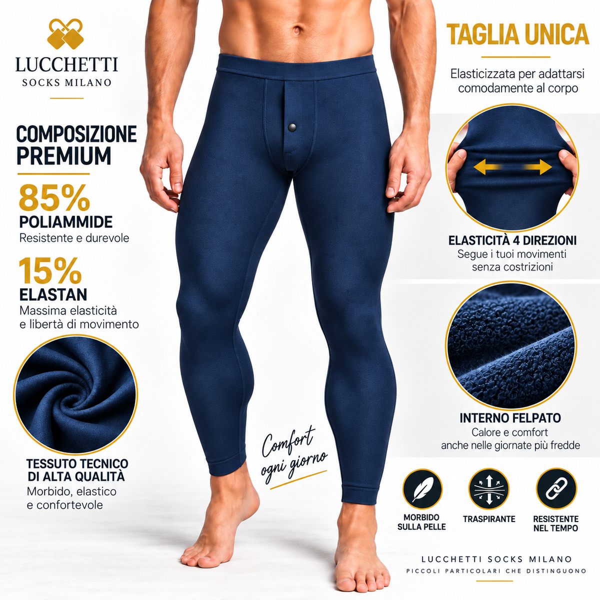 Calzamaglia Termica Uomo in Pile Calda per Moto Sci Outdoor Inverno