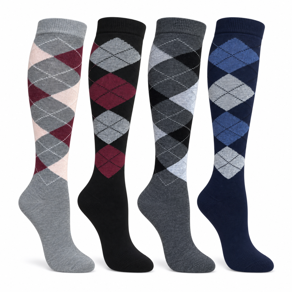 4 Paia Calze Donna Lunghe Caldo Cotone Fantasia Colorate Made in Italy