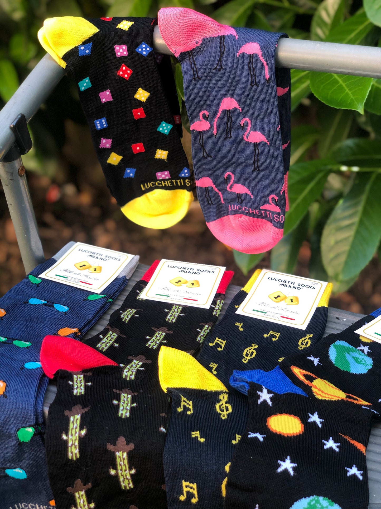 6 Paia Lucchetti Socks Milano Calze Uomo CORTE In Cotone Filo Di Scozia Elasticizzato Estive In Fantasia