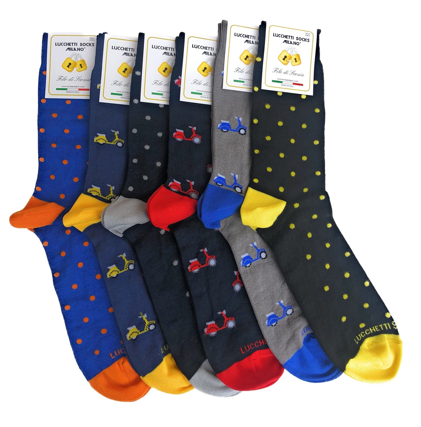 6 Paia Lucchetti Socks Milano Calze Uomo CORTE In Cotone Filo Di Scozia Elasticizzato Estive In Fantasia