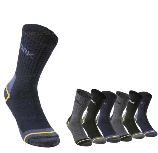 Lucchetti Socks Milano 6 Paia Calze da Lavoro Uomo in Spugna di Cotone Rinforzate Antinfortunistiche Nero o Assortito
