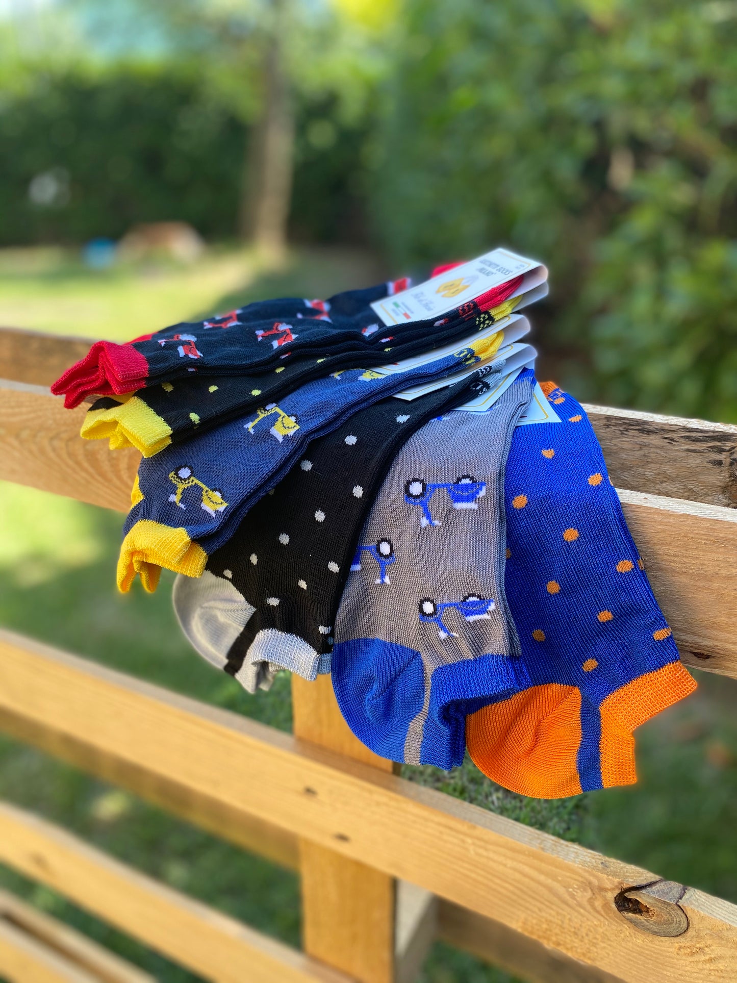 6 Paia Lucchetti Socks Milano Fantasmini Uomo Cotone Colorati Fantasia Filo Di Scozia Pois Disegni Calzini Corti Alla Caviglia Made In Italy