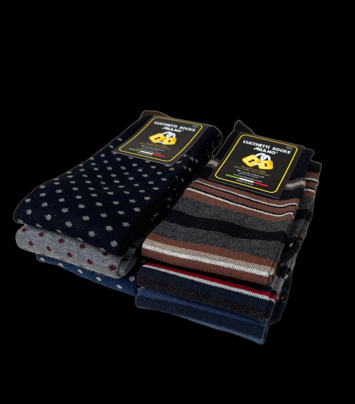 6 Paia di calze uomo lunghe caldo cotone colorate tendenza pois fantasia fashion Made in Italy Set Trapezio