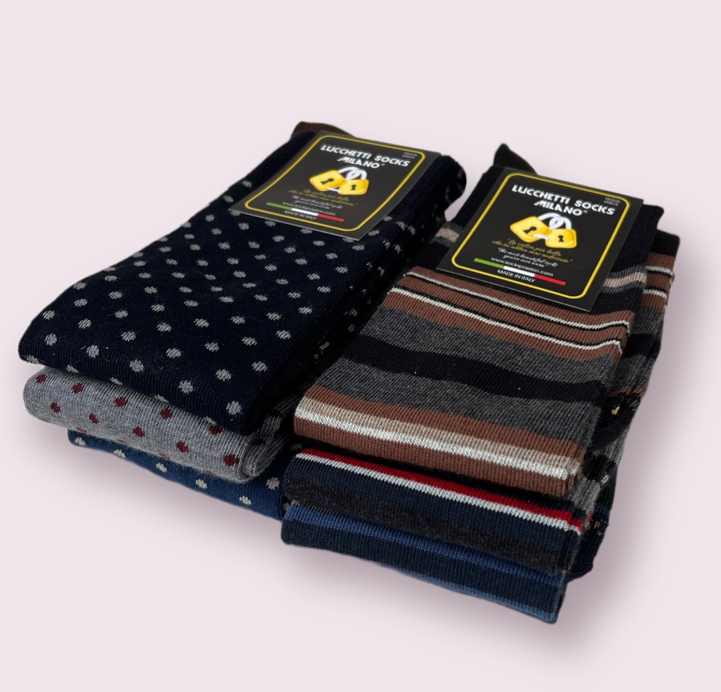 6 Paia di calze uomo lunghe caldo cotone colorate tendenza pois fantasia fashion Made in Italy Set Trapezio