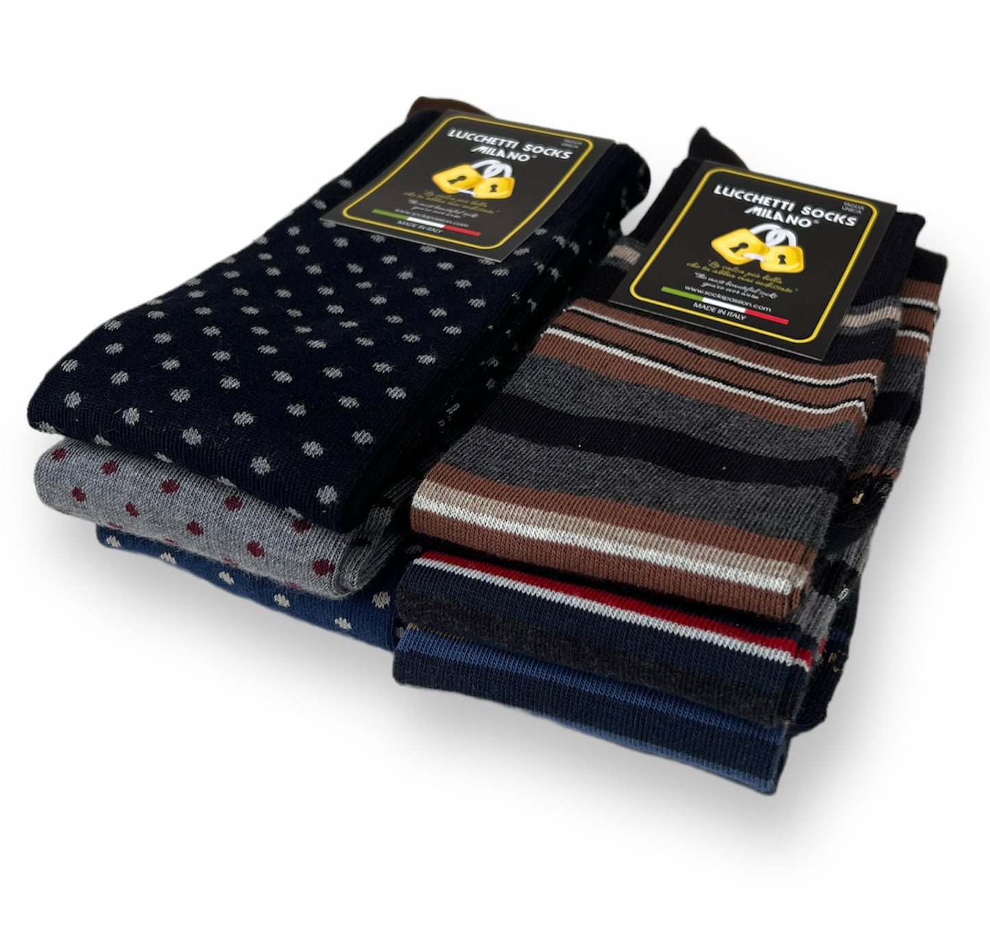 6 Paia di calze uomo lunghe caldo cotone colorate tendenza pois fantasia fashion Made in Italy Set Trapezio