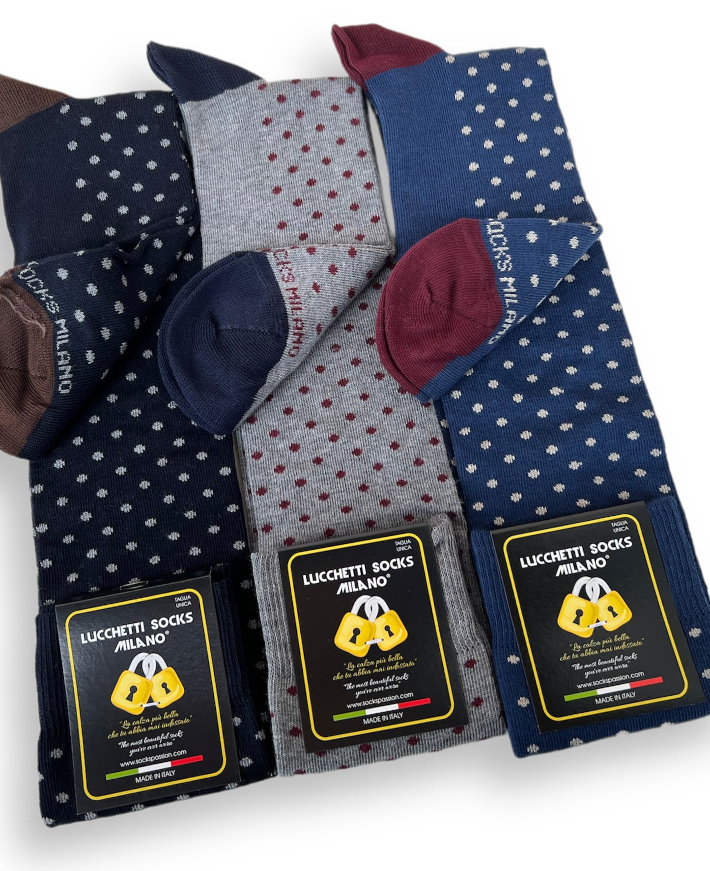 6 Paia di calze uomo lunghe caldo cotone colorate tendenza pois fantasia fashion Made in Italy Set Trapezio