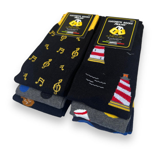 6 Paia di calze uomo lunghe caldo cotone colorate tendenza pois fantasia fashion Made in Italy Set Faro