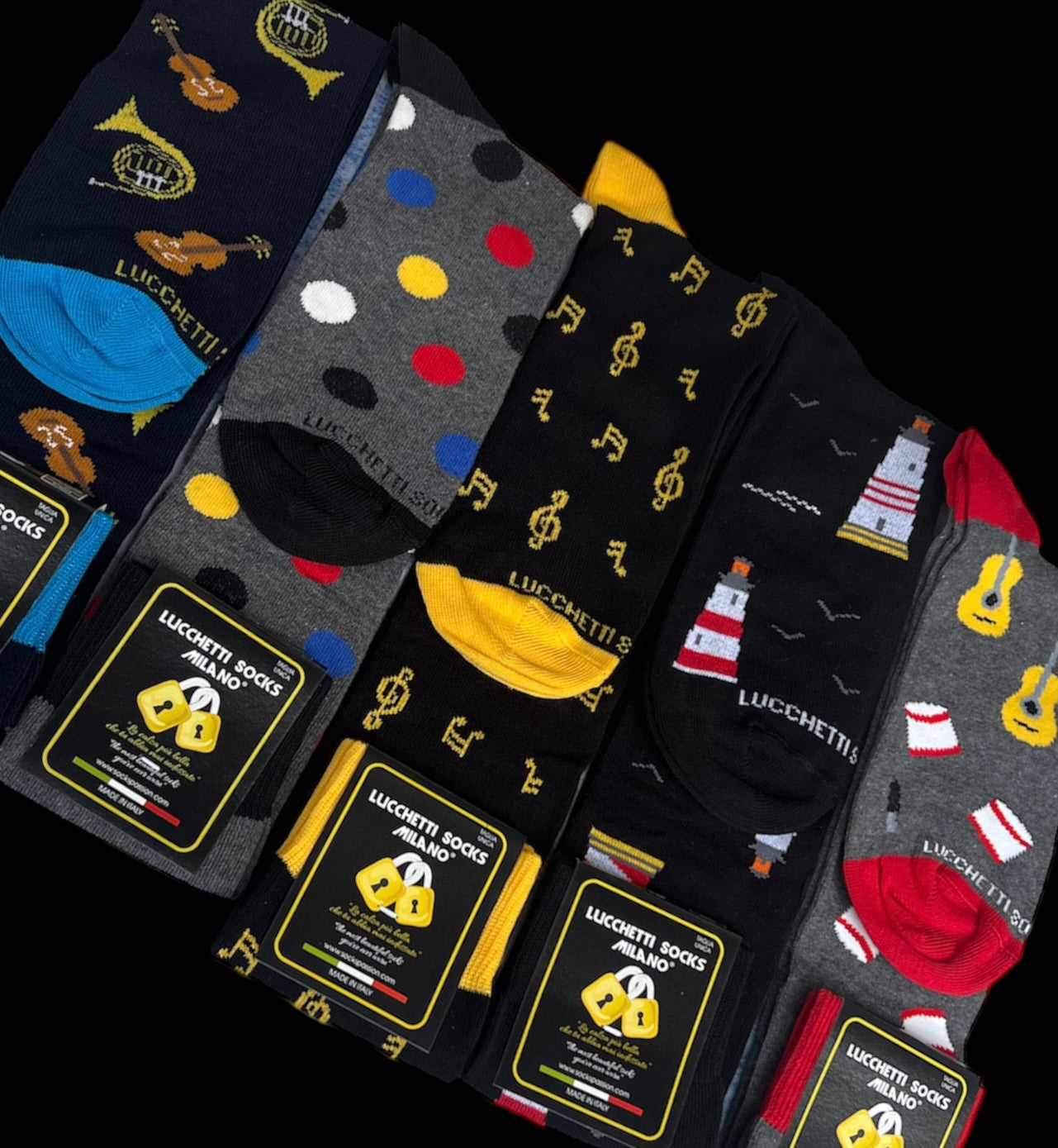 6 Paia di calze uomo lunghe caldo cotone colorate tendenza pois fantasia fashion Made in Italy Set Faro