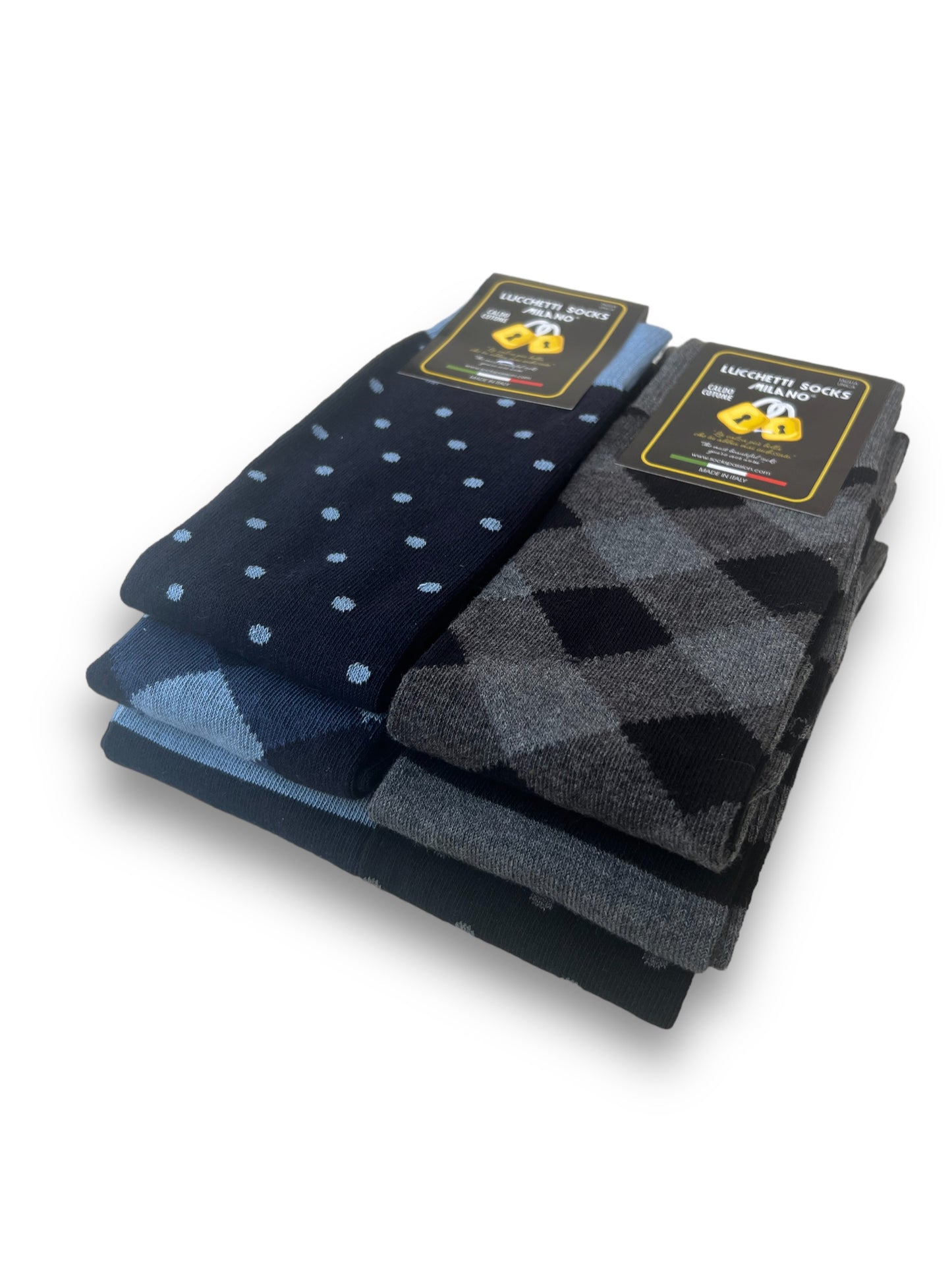 Lucchetti Socks Milano Set da 6 Paia di calze uomo lunghe caldo cotone colorate tendenza pois fantasia fashion Made in Italy