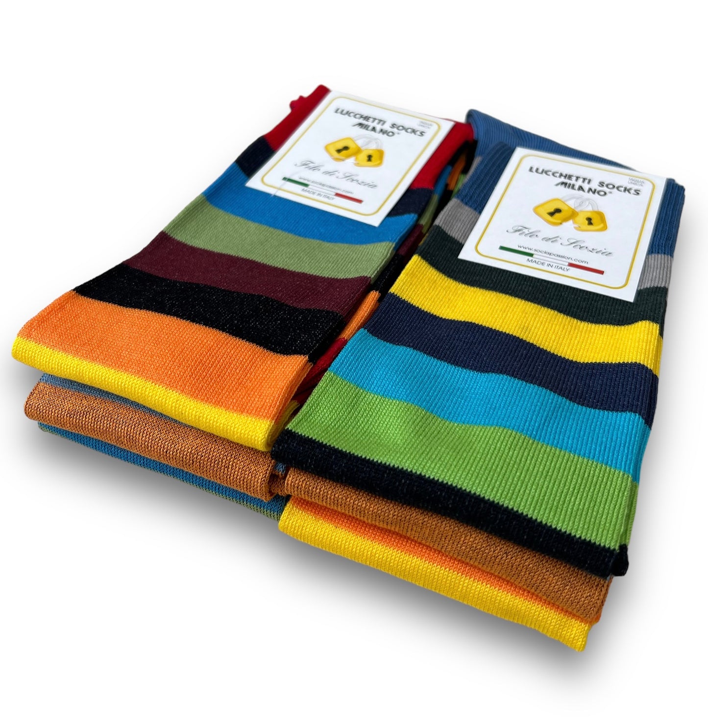 6 Paia Lucchetti Socks Milano Calze Uomo LUNGHE Filo di Scozia Fantasia Cotone Colorate Pois Righe Disegni Divertenti Made in Italy