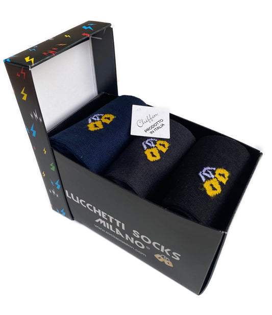 Set "LOCKED" Edizione Limitata - 3 Paia Lucchetti Socks Milano, Calze Uomo Lunghe in Cotone in Elegante Scatola Regalo