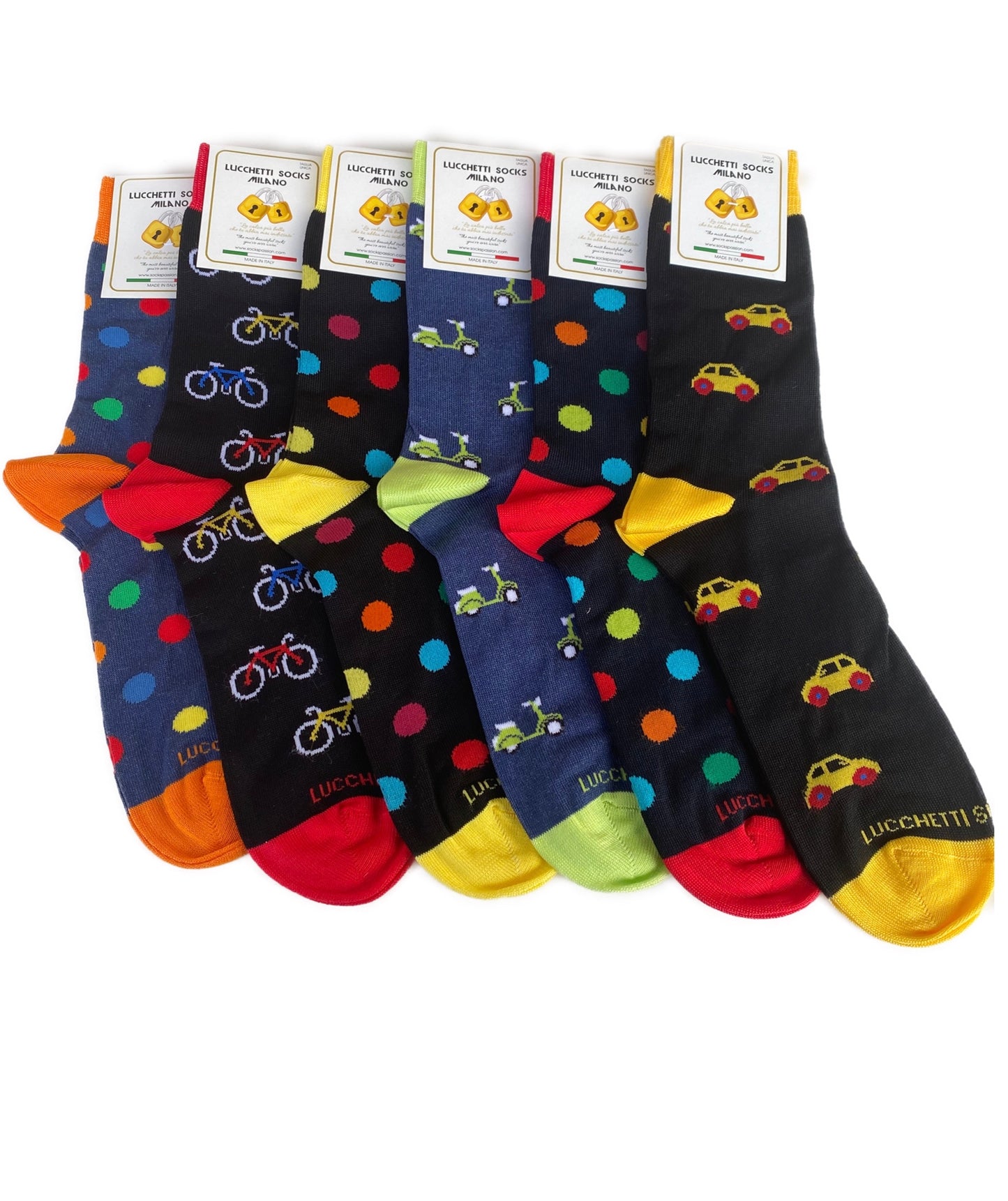 6 Paia Lucchetti Socks Milano Calze Uomo CORTE In Cotone Filo Di Scozia Elasticizzato Estive In Fantasia